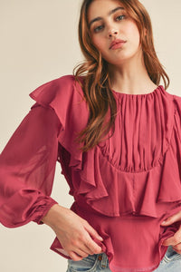 Bright Burgundy Layered Ruffle Top