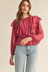 Bright Burgundy Layered Ruffle Top