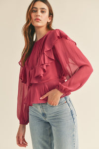 Bright Burgundy Layered Ruffle Top