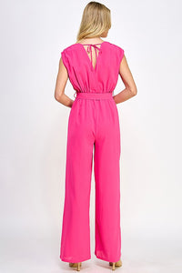 Fuchsia Sleeveless Jumpsuit With Color Block Top