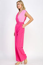 Fuchsia Sleeveless Jumpsuit With Color Block Top