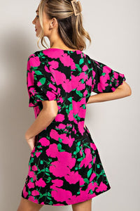 Hot Pink Floral Mini Dress