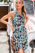 Teal Print Tie Waist Wrap Mini Dress