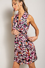 Orchid Print Tie Waist Wrap Mini Dress