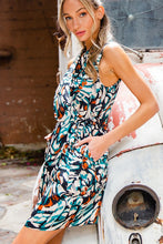 Teal Print Tie Waist Wrap Mini Dress