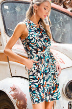 Teal Print Tie Waist Wrap Mini Dress