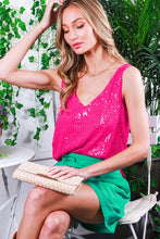Fuchsia V-Neck Sleeveless Sequin Tank Top