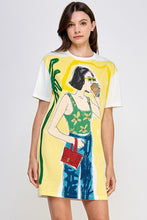 Yellow Short Slv R Nck Graphic Mini Dress