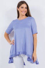 Lilac Solid Ruffle Short Sleeves Hi-Lo Tunic Top