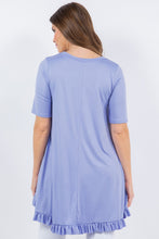 Lilac Solid Ruffle Short Sleeves Hi-Lo Tunic Top