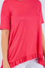 Coral Solid Ruffle Short Sleeves Hi-Lo Tunic Top