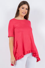 Coral Solid Ruffle Short Sleeves Hi-Lo Tunic Top