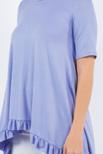 Lilac Solid Ruffle Short Sleeves Hi-Lo Tunic Top