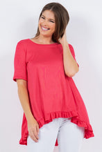 Coral Solid Ruffle Short Sleeves Hi-Lo Tunic Top