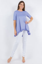 Lilac Solid Ruffle Short Sleeves Hi-Lo Tunic Top