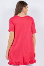 Coral Solid Ruffle Short Sleeves Hi-Lo Tunic Top