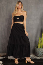 Black Smocking Top With Tiered Ruffle Skirt Set