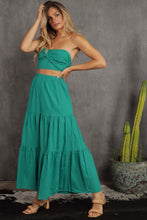 Green Smocking Top With Tiered Ruffle Skirt Set