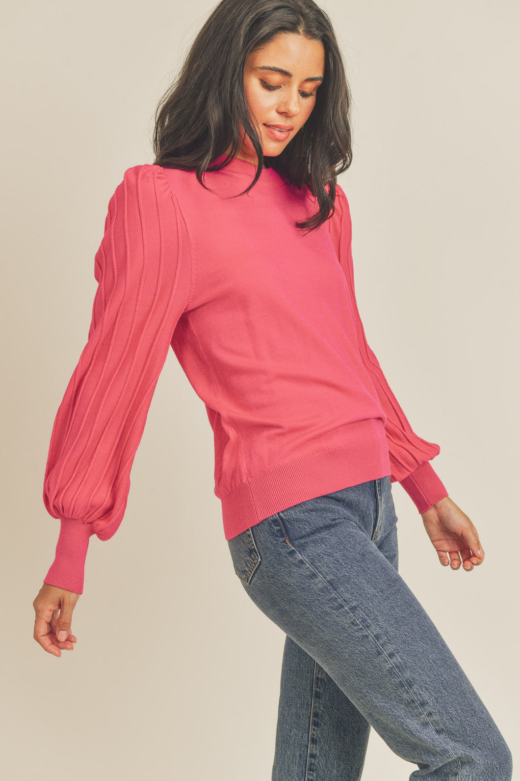 Hot Pink Classic Stripe Texture Pullover