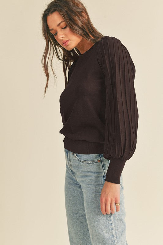 Chocolate Brown Classic Stripe Texture Pullover