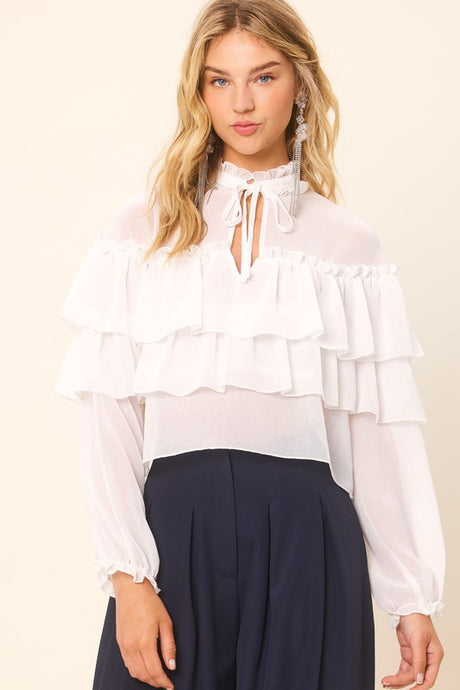 Off White Ruffle Detailed Blouse Top