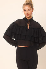 Black Ruffle Detailed Blouse Top
