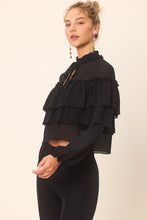 Black Ruffle Detailed Blouse Top