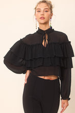 Black Ruffle Detailed Blouse Top