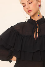 Black Ruffle Detailed Blouse Top