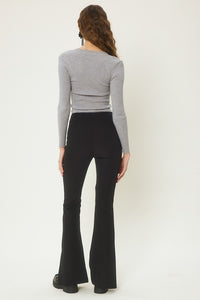 Black Center-Leg Seam Detailed Side Slit Flare Pants