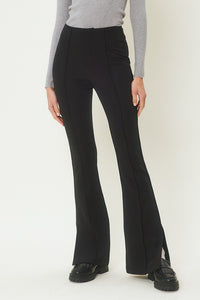 Black Center-Leg Seam Detailed Side Slit Flare Pants