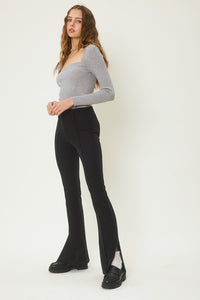 Black Center-Leg Seam Detailed Side Slit Flare Pants