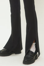Black Center-Leg Seam Detailed Side Slit Flare Pants