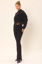 Black Center-Leg Seam Detailed Side Slit Flare Pants
