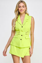 Lime Blazer Vest and Mini Skort Set with Belt