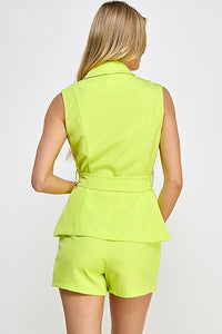 Lime Blazer Vest and Mini Skort Set with Belt