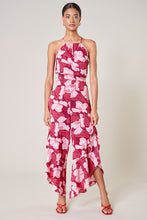 Wine-Floral Ginger Berry Asymmetrical Ruffle Pants