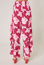 Wine-Floral Ginger Berry Asymmetrical Ruffle Pants