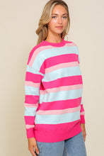 Pink Combo Long Sleeve Round Neck Striped Over Sized Sweater