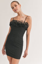 Black Textured Ruffled Tulle Body Con Mini Dress