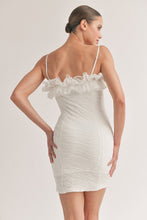 Off White Textured Ruffled Tulle Body Con Mini Dress