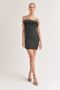 Black Textured Ruffled Tulle Body Con Mini Dress