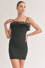 Black Textured Ruffled Tulle Body Con Mini Dress