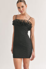 Black Textured Ruffled Tulle Body Con Mini Dress