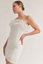 Off White Textured Ruffled Tulle Body Con Mini Dress