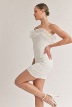 Off White Textured Ruffled Tulle Body Con Mini Dress
