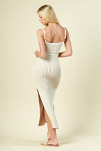 Ivory Striped Pattern Cut Out Slit Hem Sweater Dress