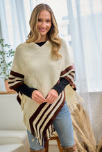 Beige Sweater Beige Solid Poncho With Fringe