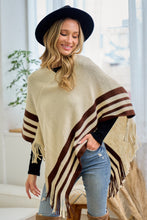 Beige Sweater Beige Solid Poncho With Fringe