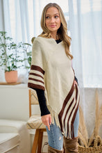 Beige Sweater Beige Solid Poncho With Fringe